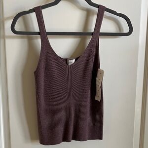A New Day Ribbed Sweater V-Neck Knit Tank Top - Dark Purple